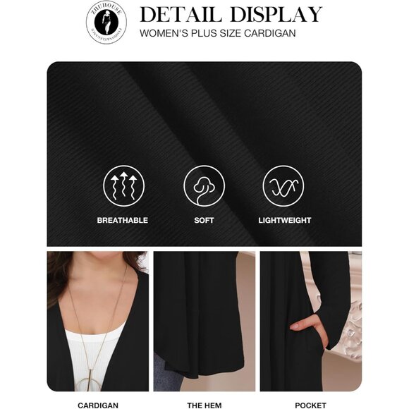 Plus Size Women's Long Sleeve Lightweight Cardigan with Pockets Casual Wear - Picture 5 of 5